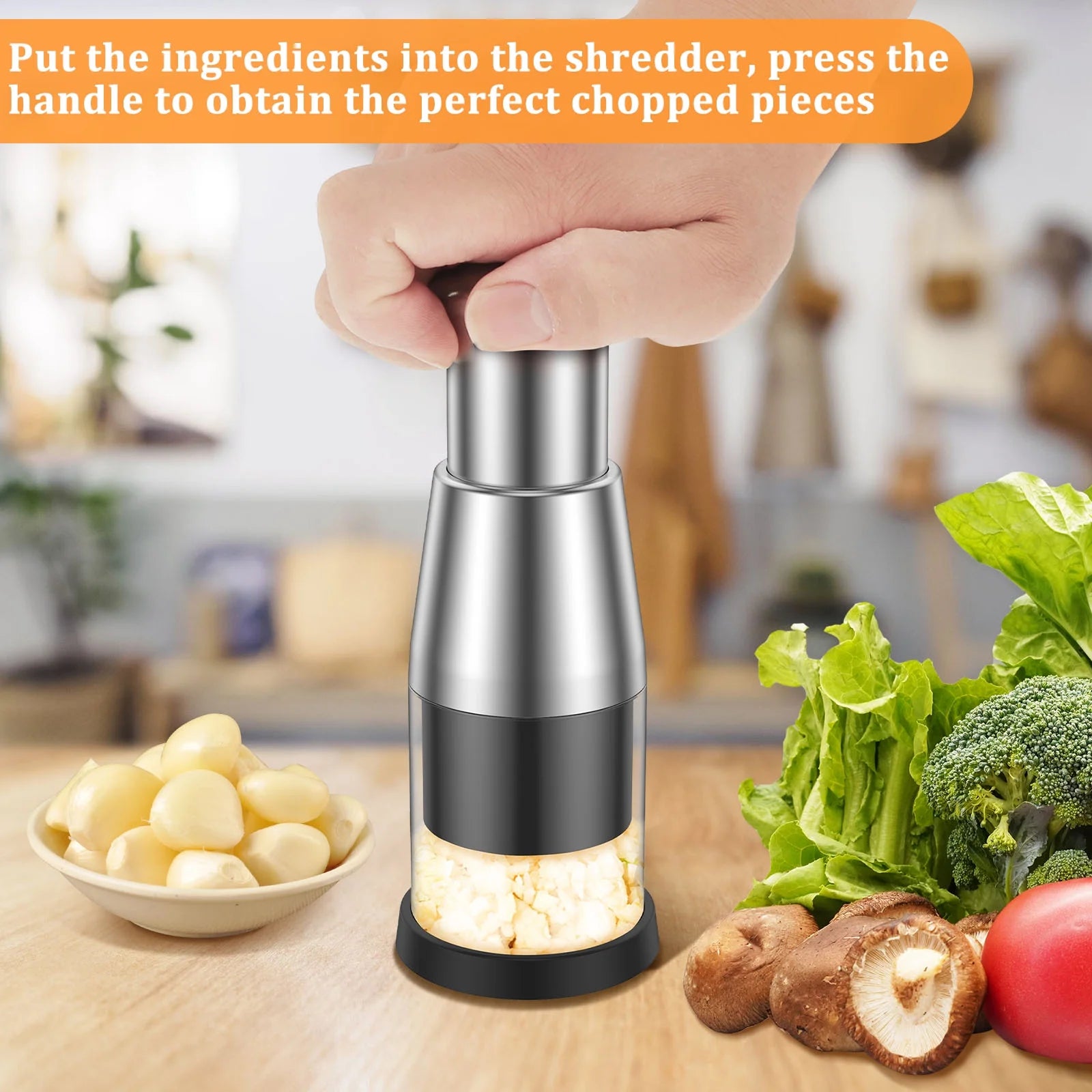 Manual Pressed Chopper Stainless Steel Garlic Press Chopper Mini Dicer Food Chopper Detachable Hand Press Garlic Chopper Dishwasher Safe Garlic Mincer Vegetable Cutter Food Processor for Home Kitchen