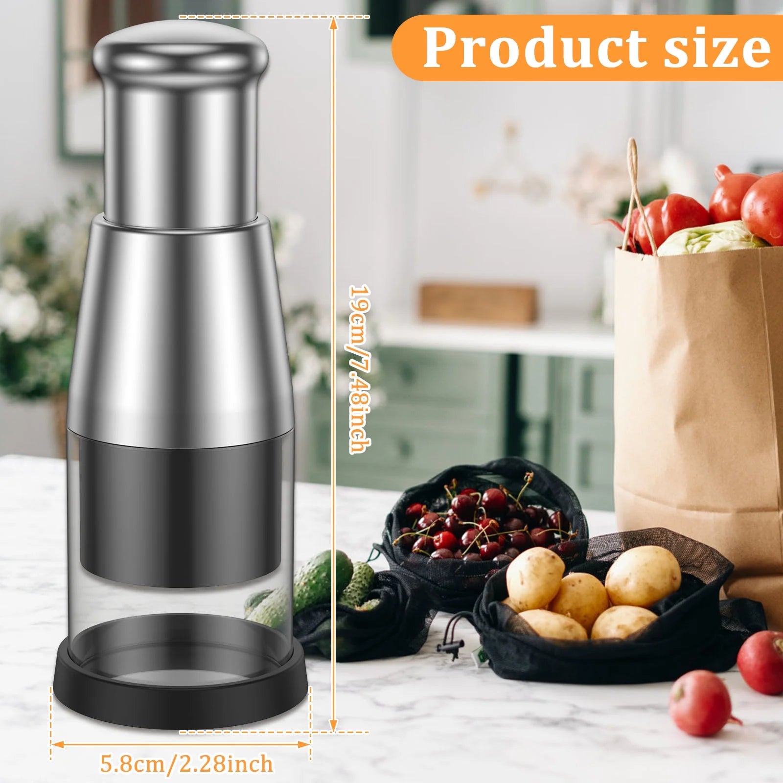 Manual Pressed Chopper Stainless Steel Garlic Press Chopper Mini Dicer Food Chopper Detachable Hand Press Garlic Chopper Dishwasher Safe Garlic Mincer Vegetable Cutter Food Processor for Home Kitchen